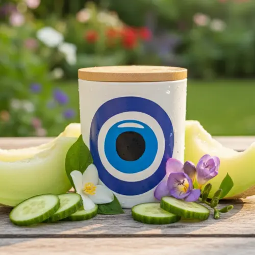 Zoe's Candles Summer Vibes Scented Candle in a Evil Eye Vessel